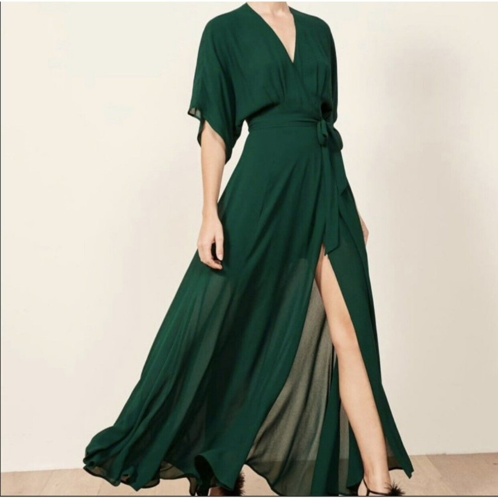Reformation Emerald Green Maxi Wrap Dress NWOT